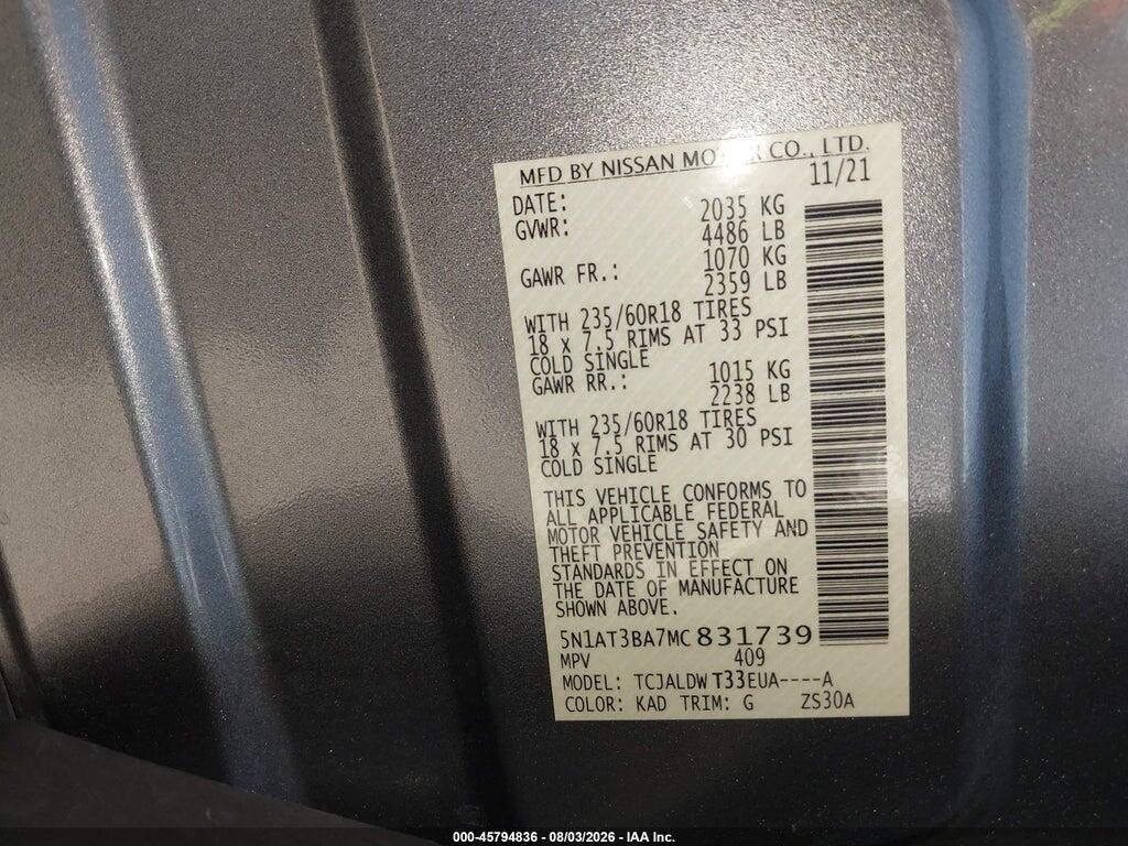 5N1AT3BA7MC831739 2021 NISSAN ROGUE photo no. 9