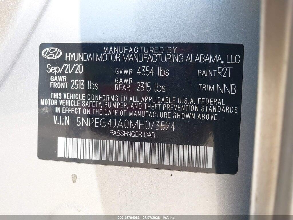 5NPEG4JA0MH073524 2021 HYUNDAI SONATA photo no. 9