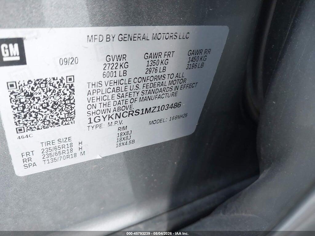 1GYKNCRS1MZ103486 2021 CADILLAC XT5 photo no. 9