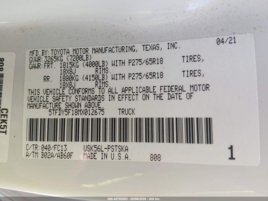 5TFDY5F18MX012675 2021 TOYOTA TUNDRA photo no. 9