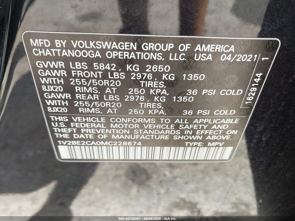 1V2BE2CA0MC228674 2021 VOLKSWAGEN ATLAS CROSS SPORT photo no. 9