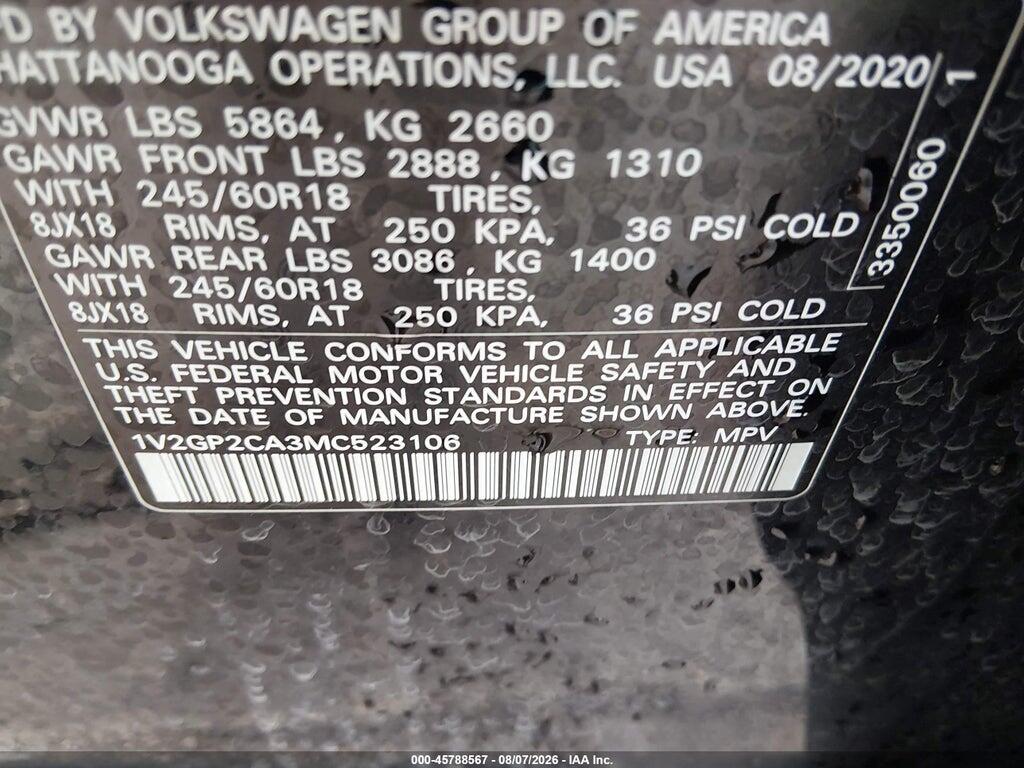 1V2GP2CA3MC523106 2021 VOLKSWAGEN ATLAS photo no. 9