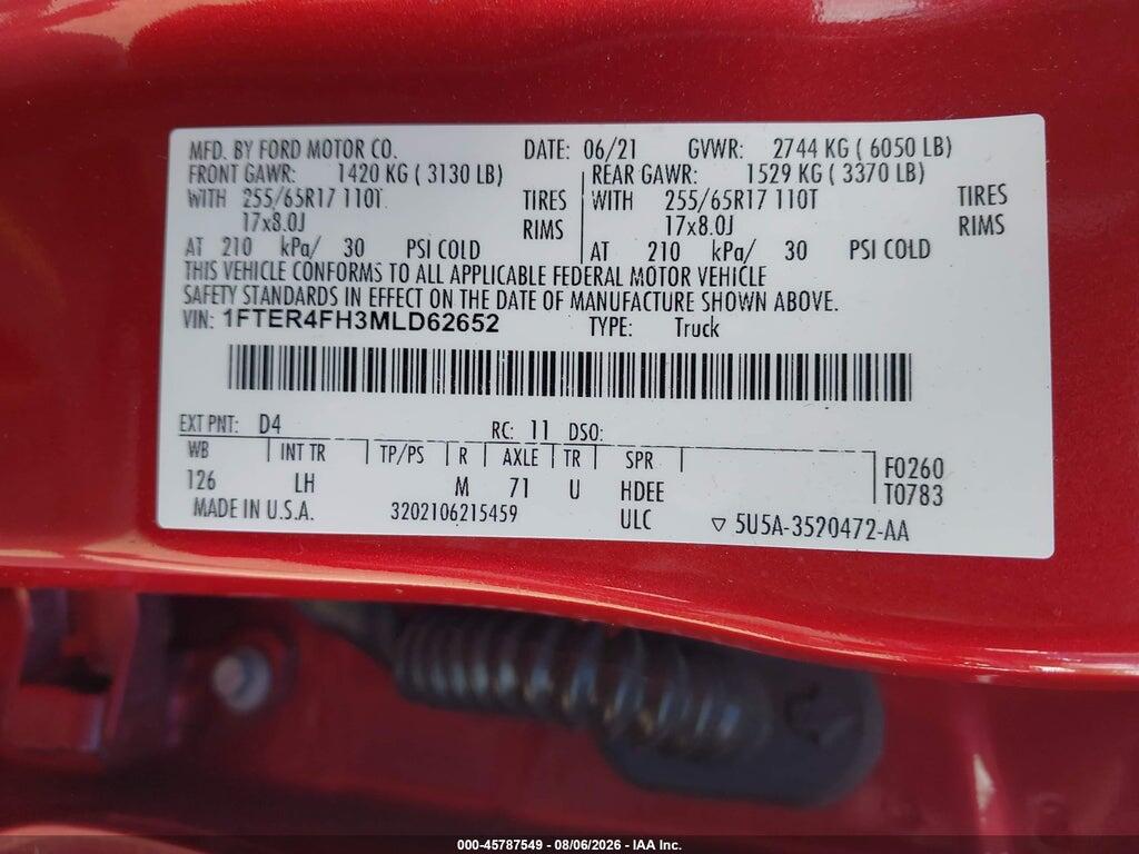 1FTER4FH3MLD62652 2021 FORD RANGER photo no. 9