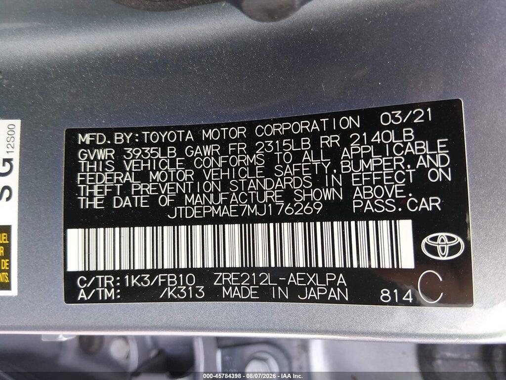 JTDEPMAE7MJ176269 2021 TOYOTA COROLLA photo no. 9