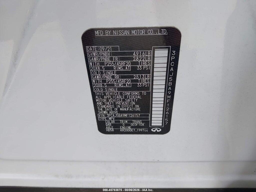 3PCAJ5BA9MF126157 2021 INFINITI QX50 photo no. 9