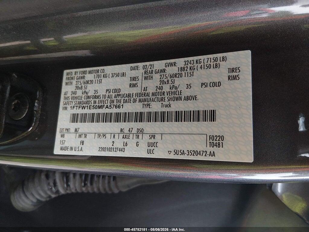 1FTFW1E50MFA57661 2021 FORD F-150 photo no. 9