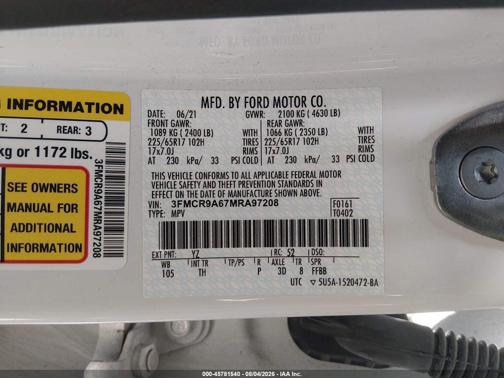 3FMCR9A67MRA97208 2021 FORD BRONCO SPORT photo no. 9