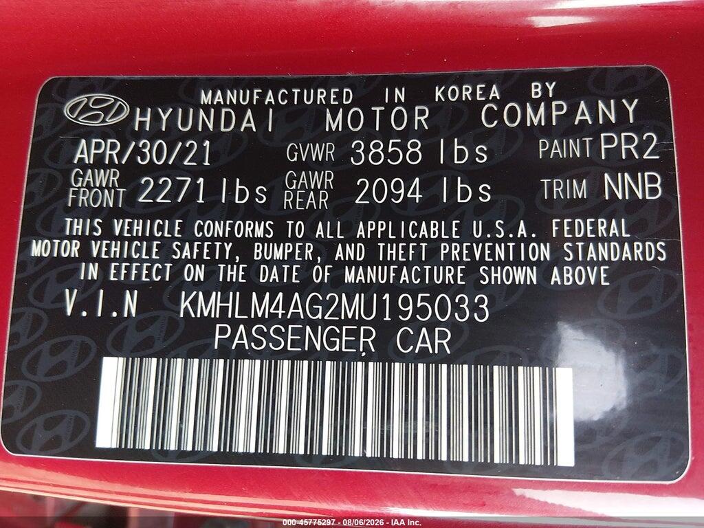 KMHLM4AG2MU195033 2021 HYUNDAI ELANTRA photo no. 9