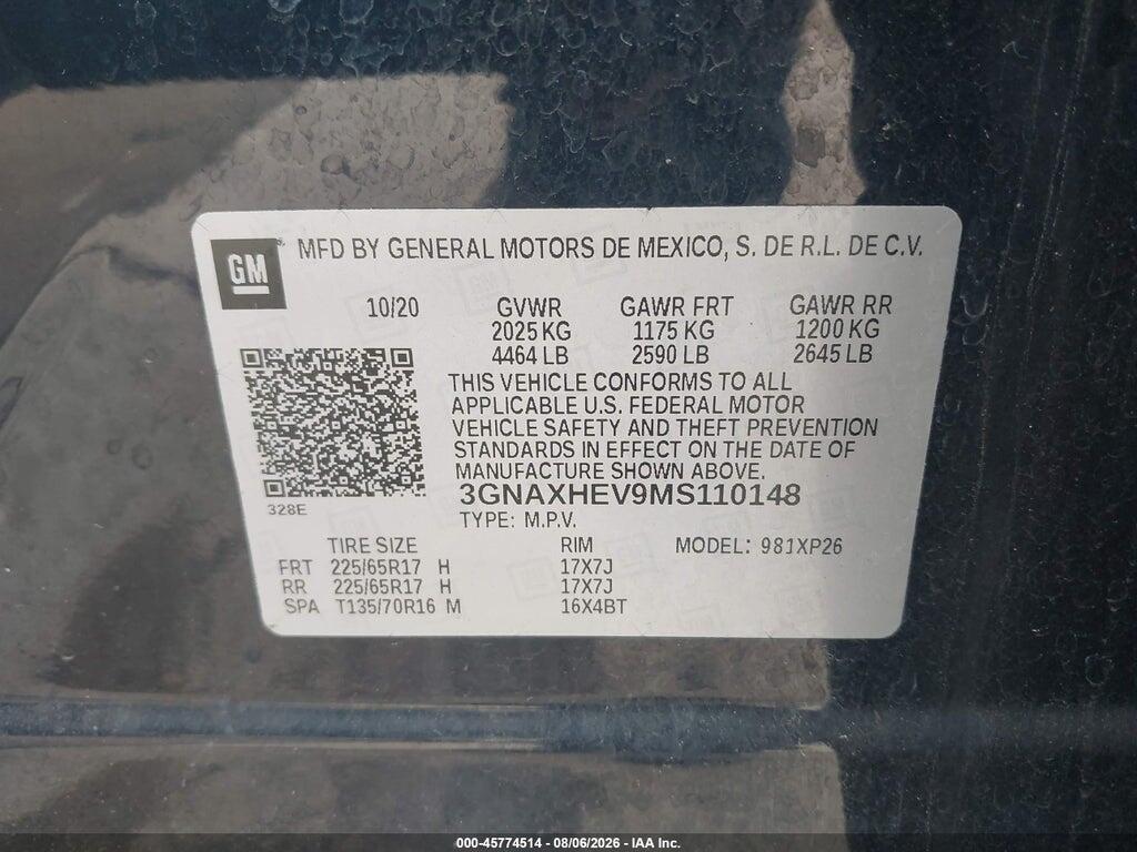3GNAXHEV9MS110148 2021 CHEVROLET EQUINOX photo no. 9