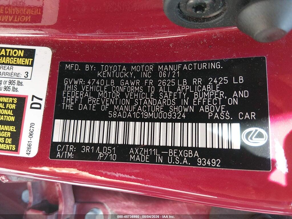 58ADA1C19MU009324 2021 LEXUS ES 300H photo no. 9