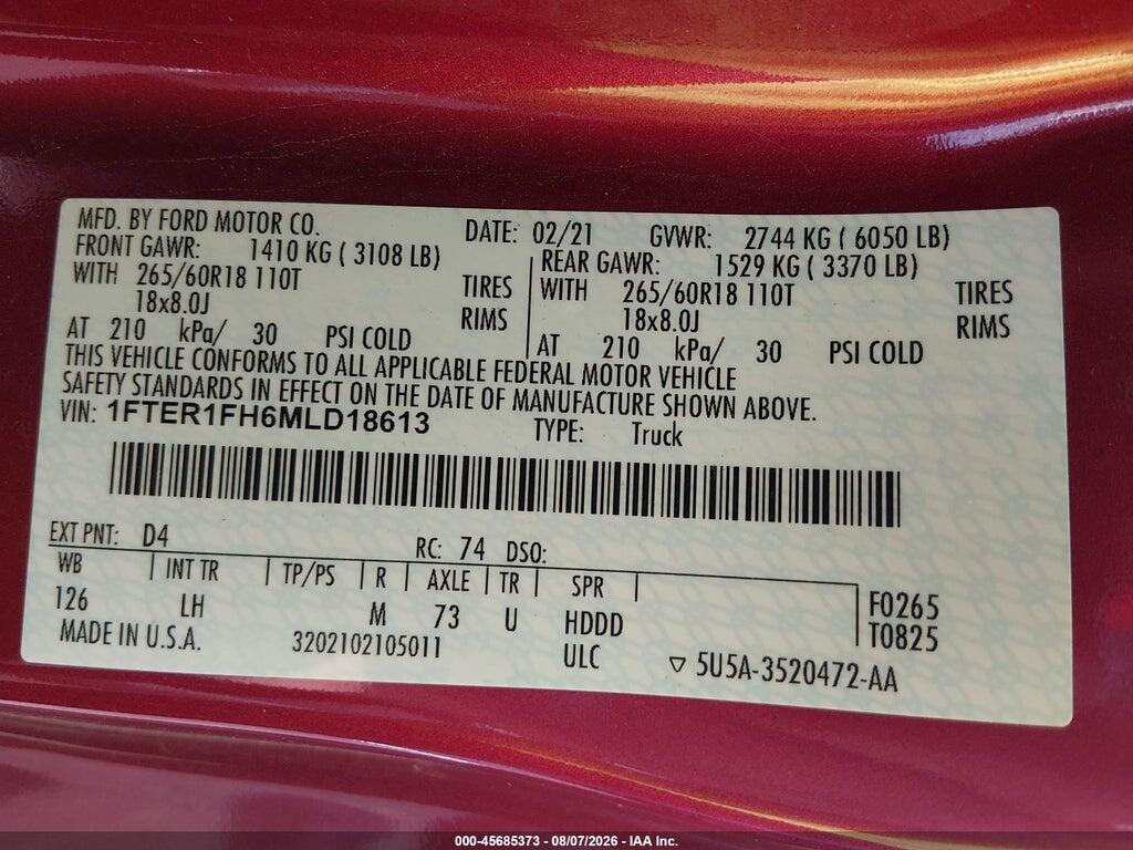1FTER1FH6MLD18613 2021 FORD RANGER photo no. 9