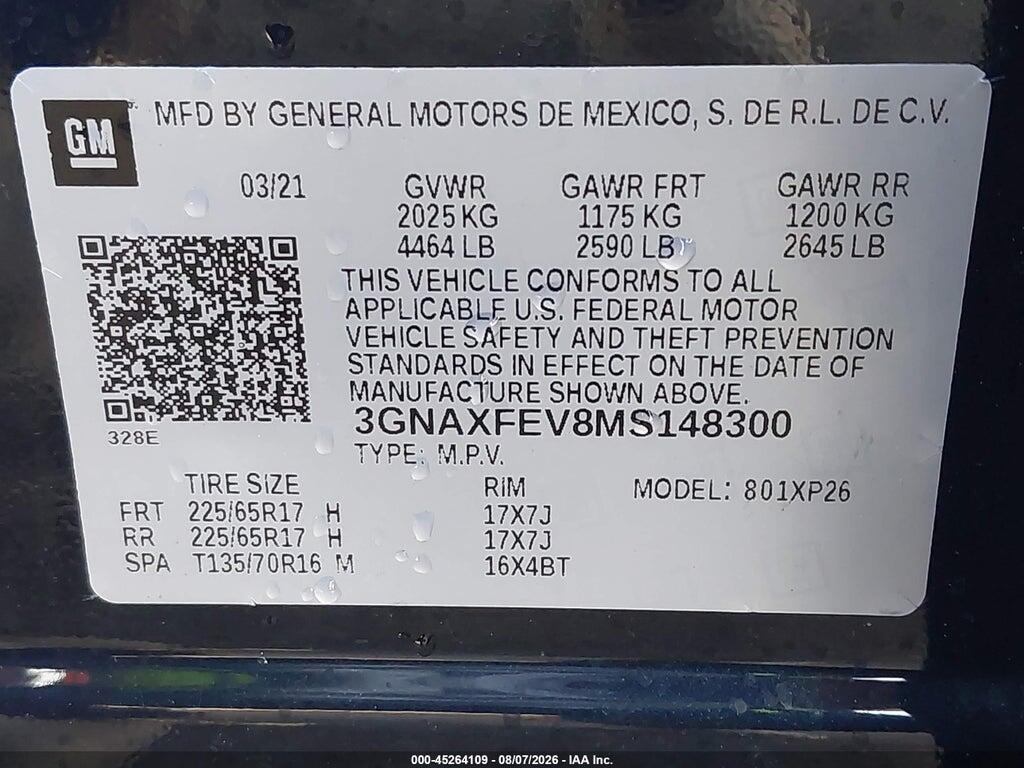 3GNAXFEV8MS148300 2021 CHEVROLET EQUINOX photo no. 9