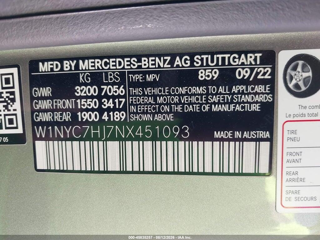 W1NYC7HJ7NX451093 2022 MERCEDES-BENZ AMG G 63 photo no. 9