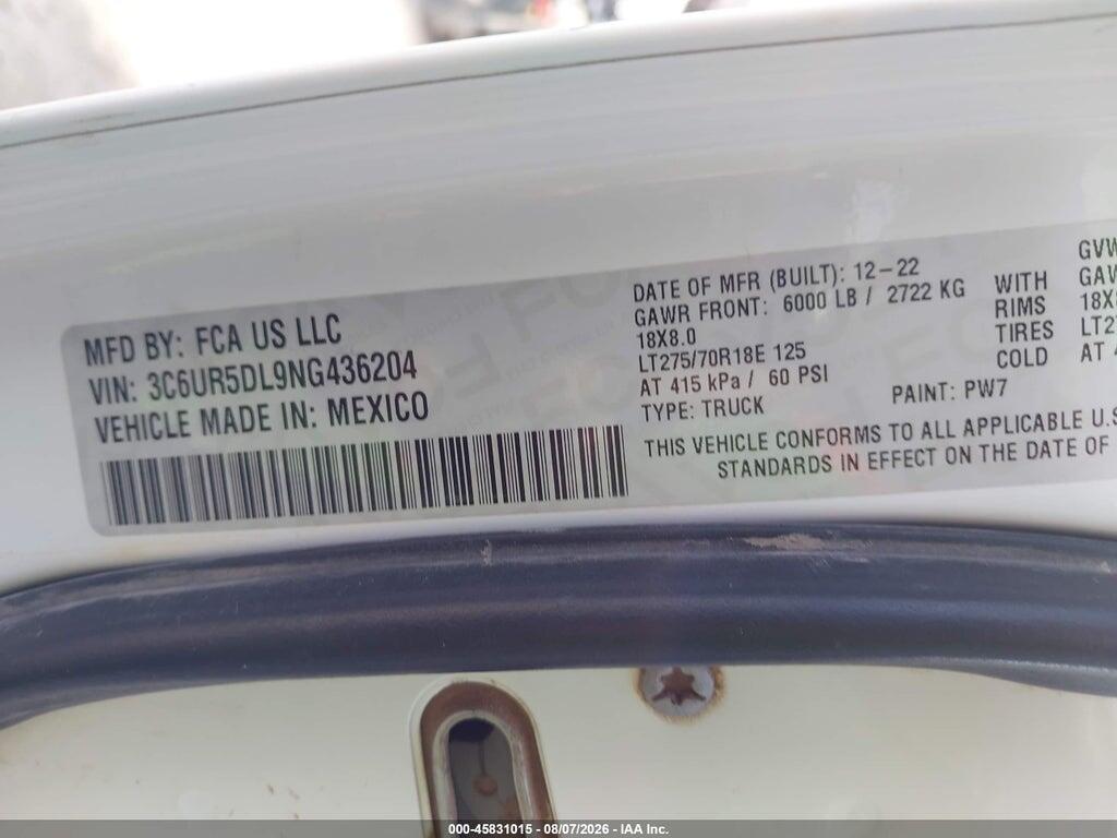 3C6UR5DL9NG436204 2022 RAM 2500 photo no. 9