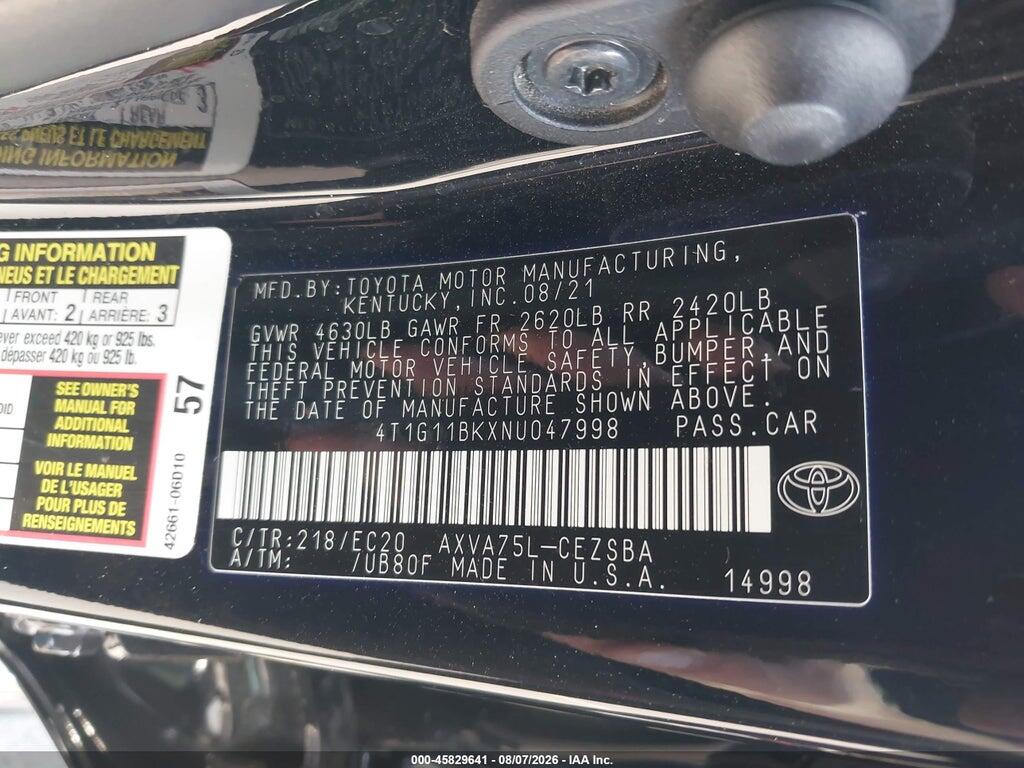 4T1G11BKXNU047998 2022 TOYOTA CAMRY photo no. 9