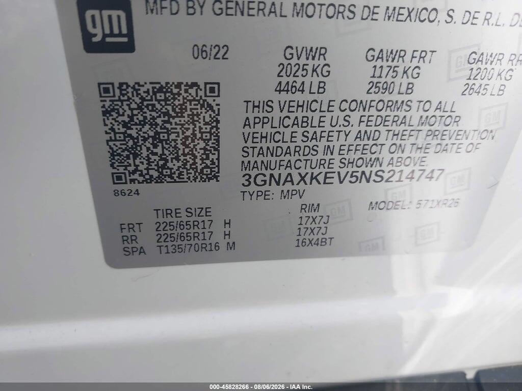 3GNAXKEV5NS214747 2022 CHEVROLET EQUINOX photo no. 9