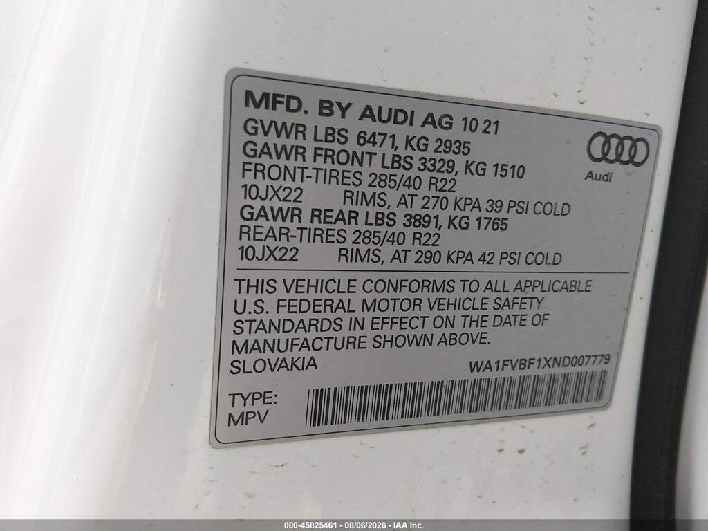 WA1FVBF1XND007779 2022 AUDI Q8 photo no. 9