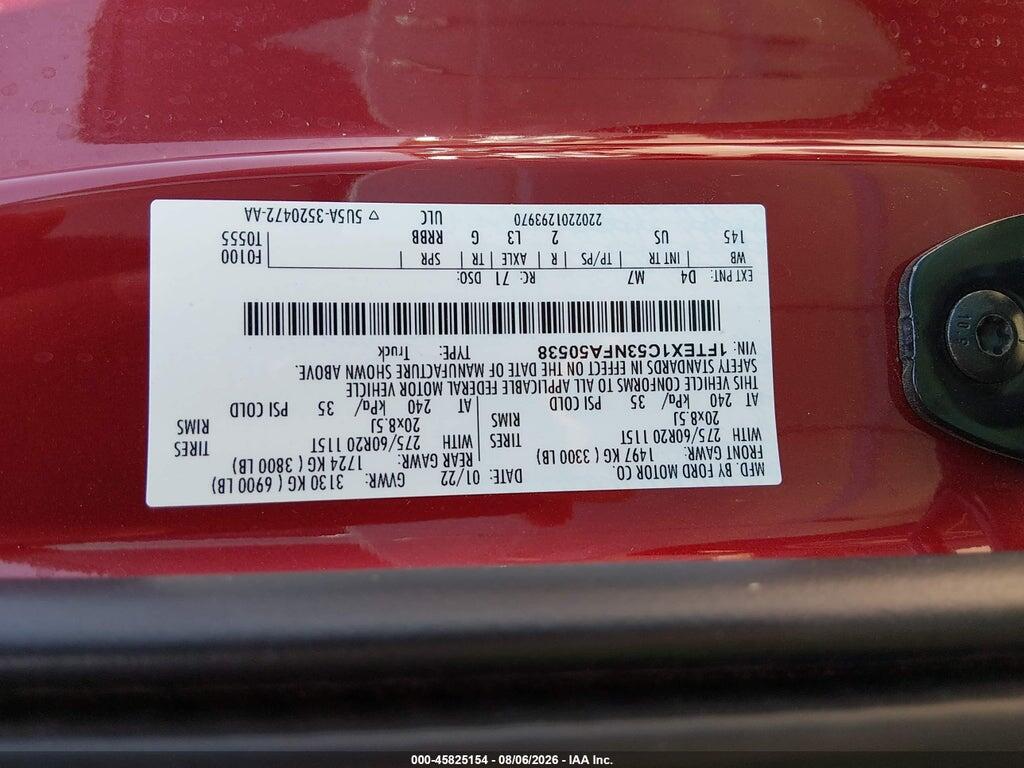 1FTEX1C53NFA50538 2022 FORD F-150 photo no. 9
