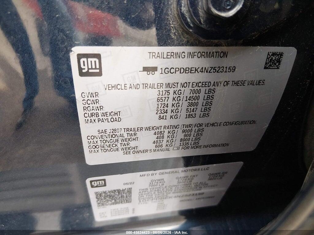 1GCPDBEK4NZ523159 2022 CHEVROLET SILVERADO 1500 photo no. 9