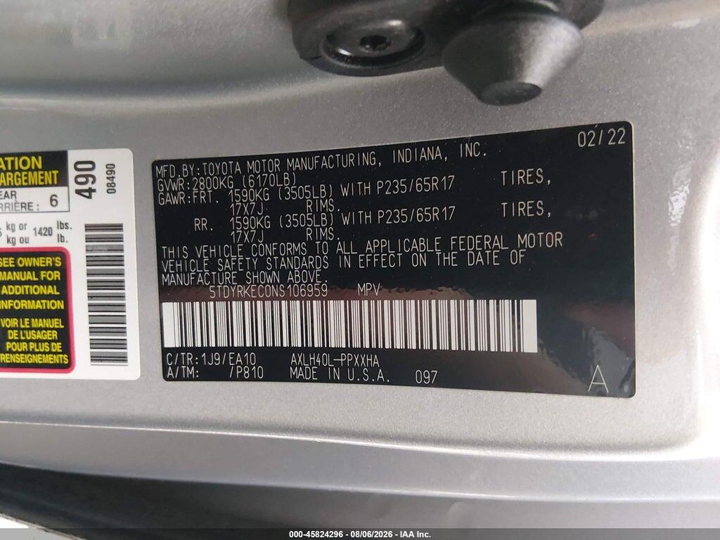 5TDYRKEC0NS106959 2022 TOYOTA SIENNA photo no. 9