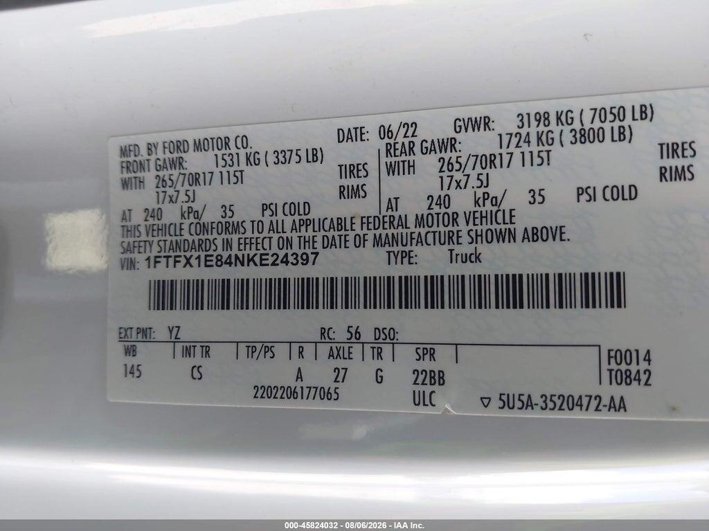 1FTFX1E84NKE24397 2022 FORD F150 photo no. 9