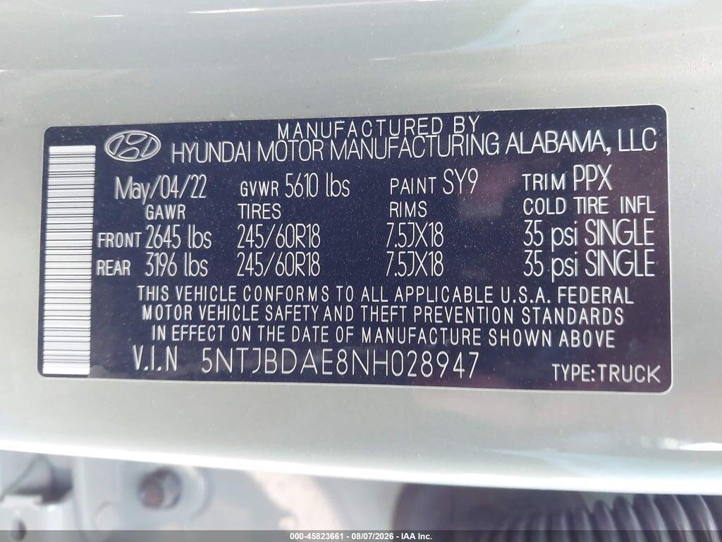 5NTJBDAE8NH028947 2022 HYUNDAI SANTA CRUZ photo no. 9