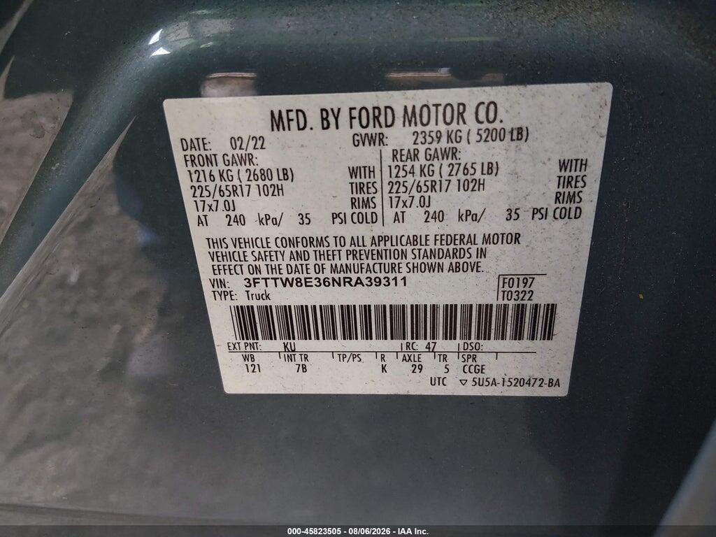 3FTTW8E36NRA39311 2022 FORD MAVERICK photo no. 9