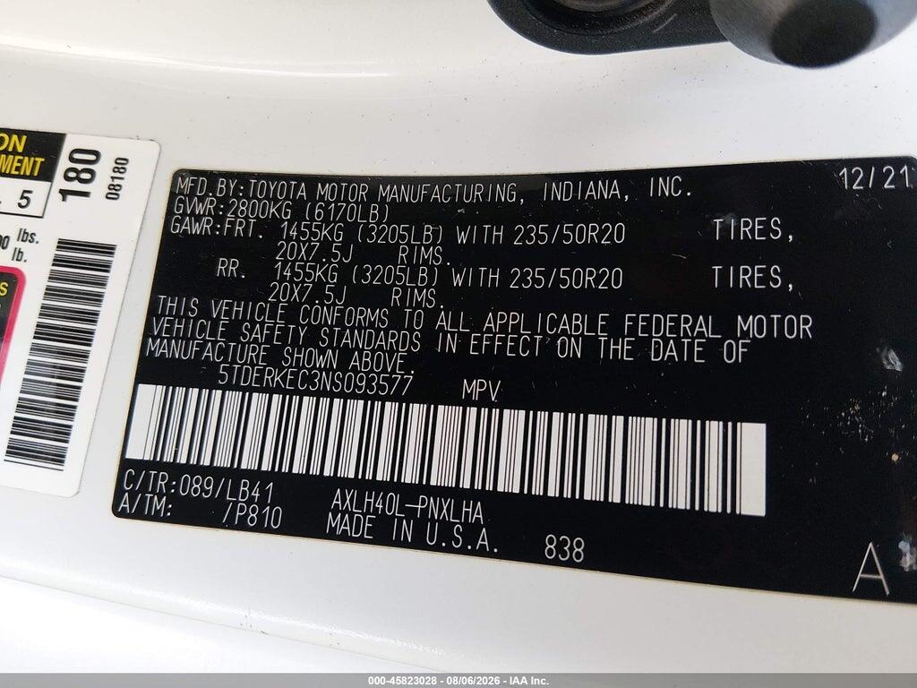 5TDERKEC3NS093577 2022 TOYOTA SIENNA photo no. 9