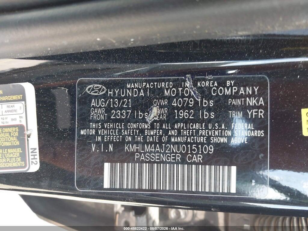KMHLM4AJ2NU015109 2022 HYUNDAI ELANTRA HYBRID photo no. 9