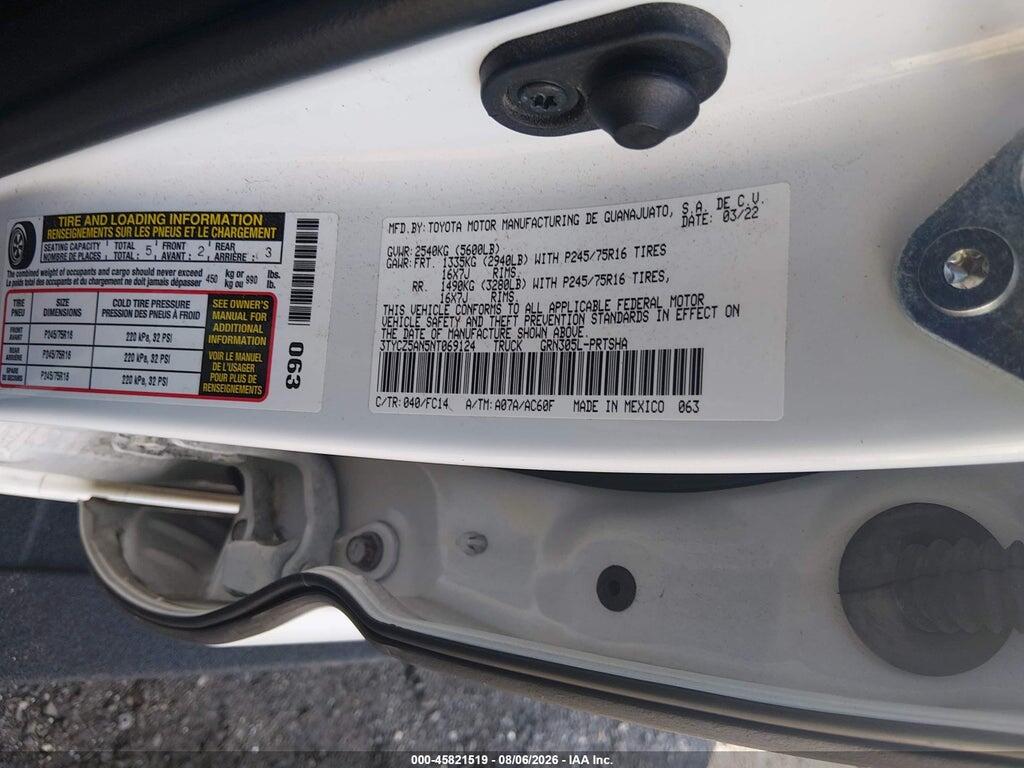 3TYCV5AN5NT069124 2022 TOYOTA TACOMA DOUBLE CAB SR/SR5 photo no. 9