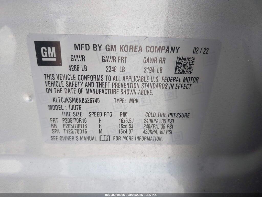 KL7CJKSM6NB526745 2022 CHEVROLET TRAX photo no. 9