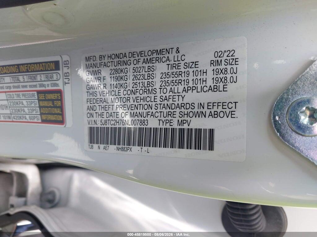5J8TC2H76NL007883 2022 ACURA RDX photo no. 9