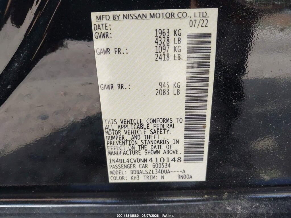 1N4BL4CV0NN410148 2022 NISSAN ALTIMA photo no. 9