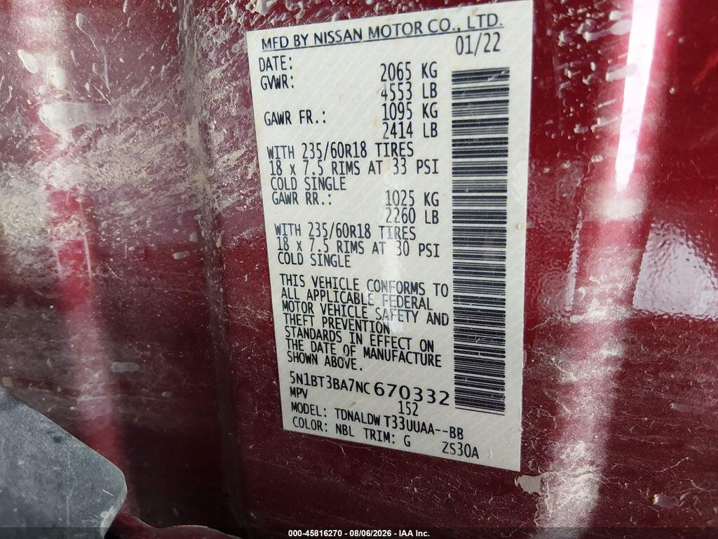 5N1BT3BA7NC670332 2022 NISSAN ROGUE photo no. 9