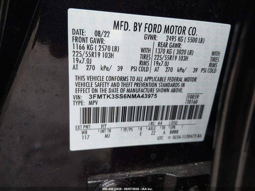 3FMTK3SS6NMA43975 2022 FORD MUSTANG MACH-E photo no. 9