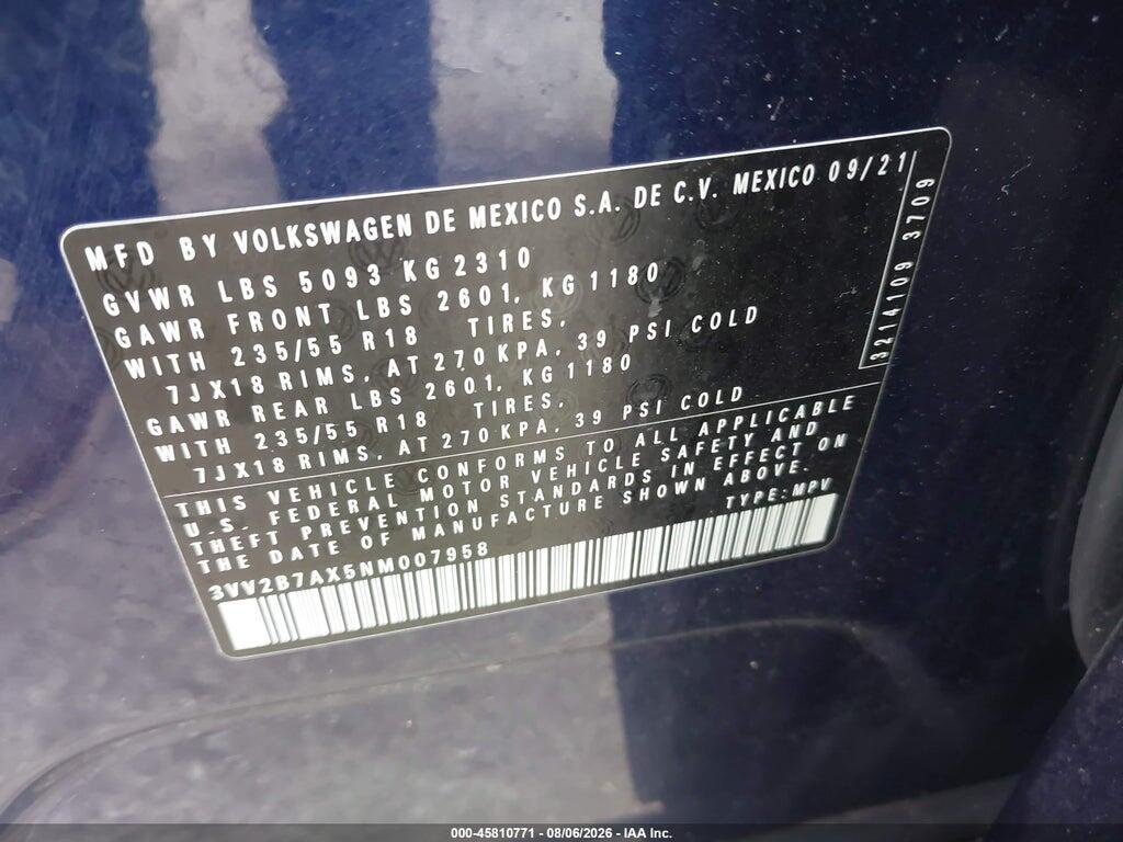 3VV2B7AX5NM007958 2022 VOLKSWAGEN TIGUAN photo no. 9