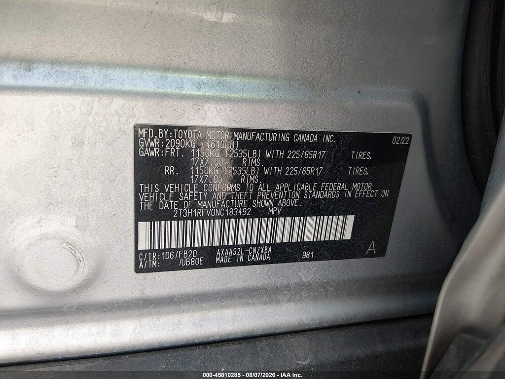 2T3H1RFV0NC183492 2022 TOYOTA RAV4 photo no. 9