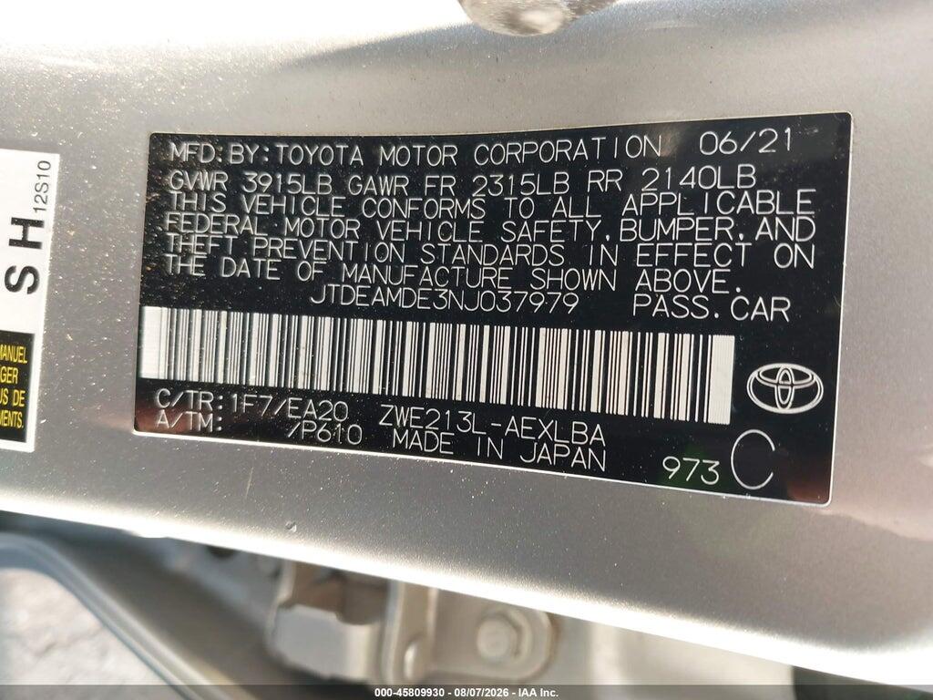 JTDEAMDE3NJ037979 2022 TOYOTA COROLLA photo no. 9