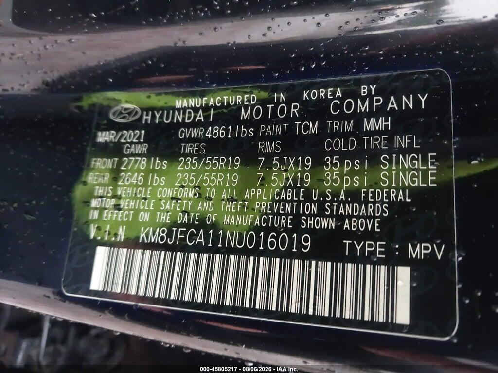 KM8JFCA11NU016019 2022 HYUNDAI TUCSON HYBRID photo no. 9