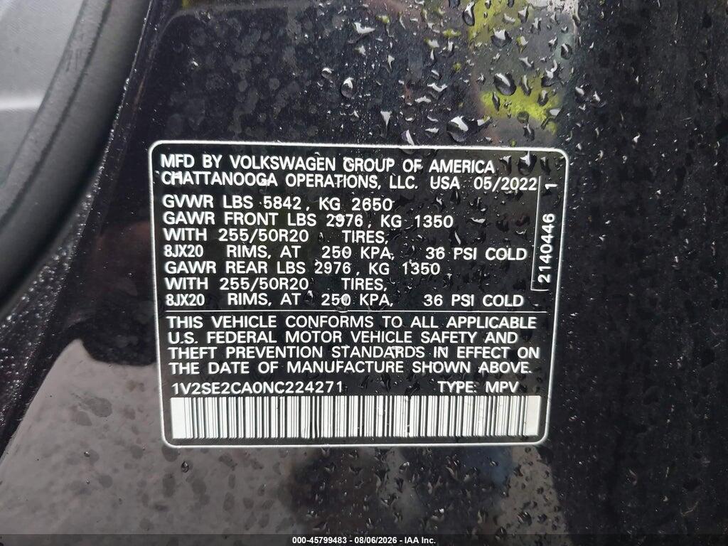 1V2SE2CA0NC224271 2022 VOLKSWAGEN ATLAS CROSS SPORT photo no. 9