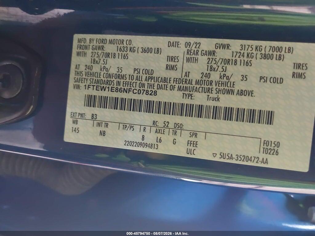 1FTEW1E86NFC07828 2022 FORD F-150 photo no. 9