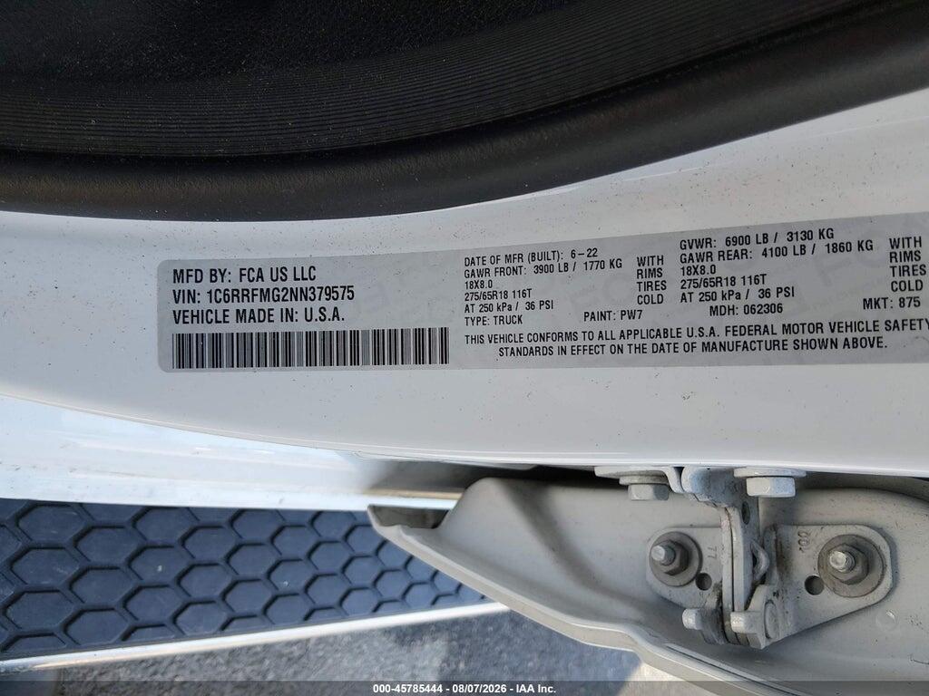 1C6RRFMG2NN379575 2022 RAM 1500 photo no. 9