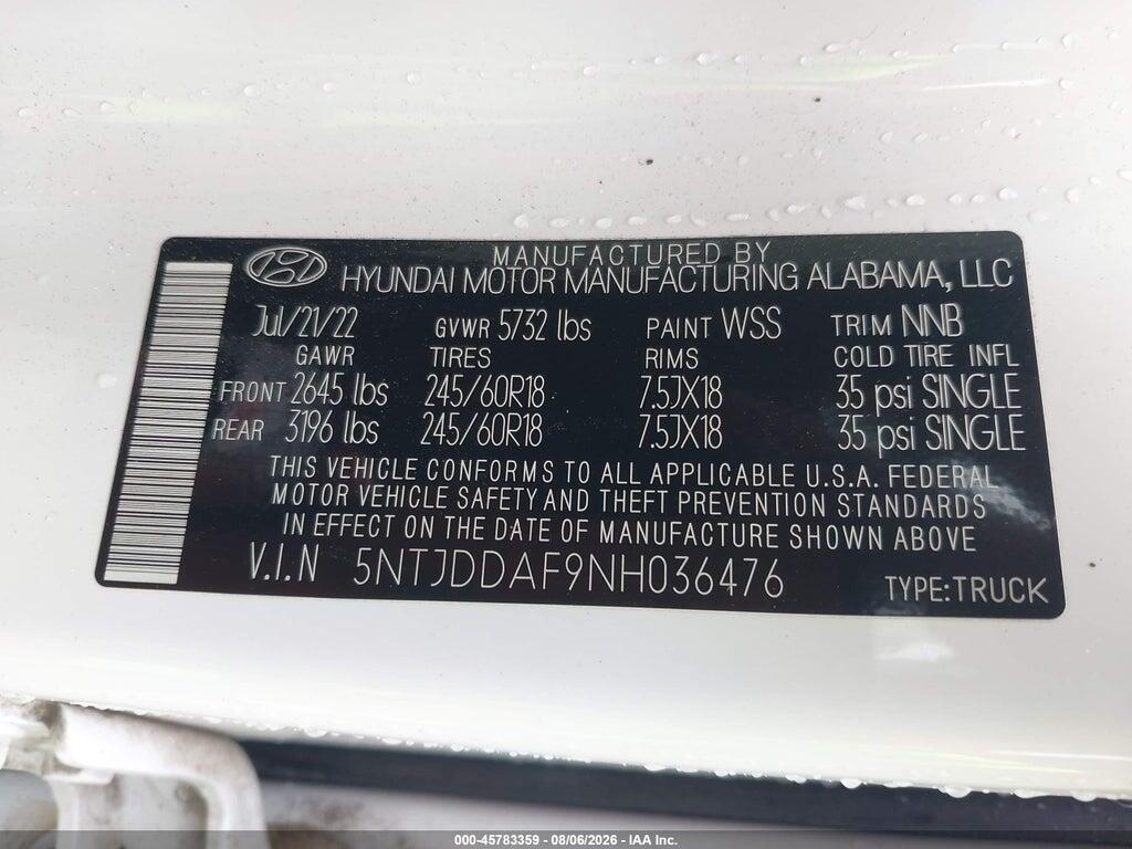 5NTJDDAF9NH036476 2022 HYUNDAI SANTA CRUZ photo no. 9