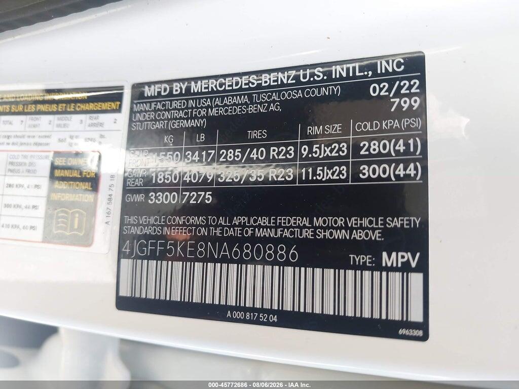 4JGFF5KE8NA680886 2022 MERCEDES-BENZ GLS 450 photo no. 9