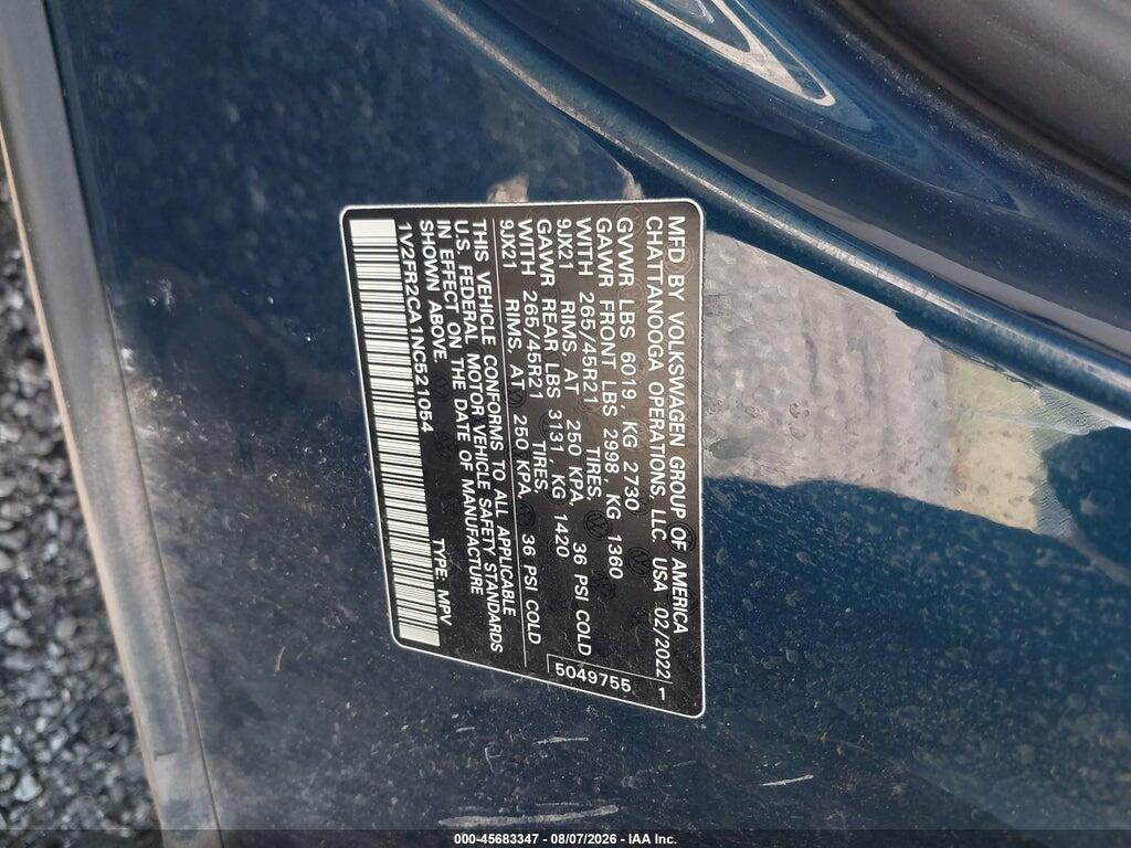 1V2FR2CA1NC521054 2022 VOLKSWAGEN ATLAS photo no. 9