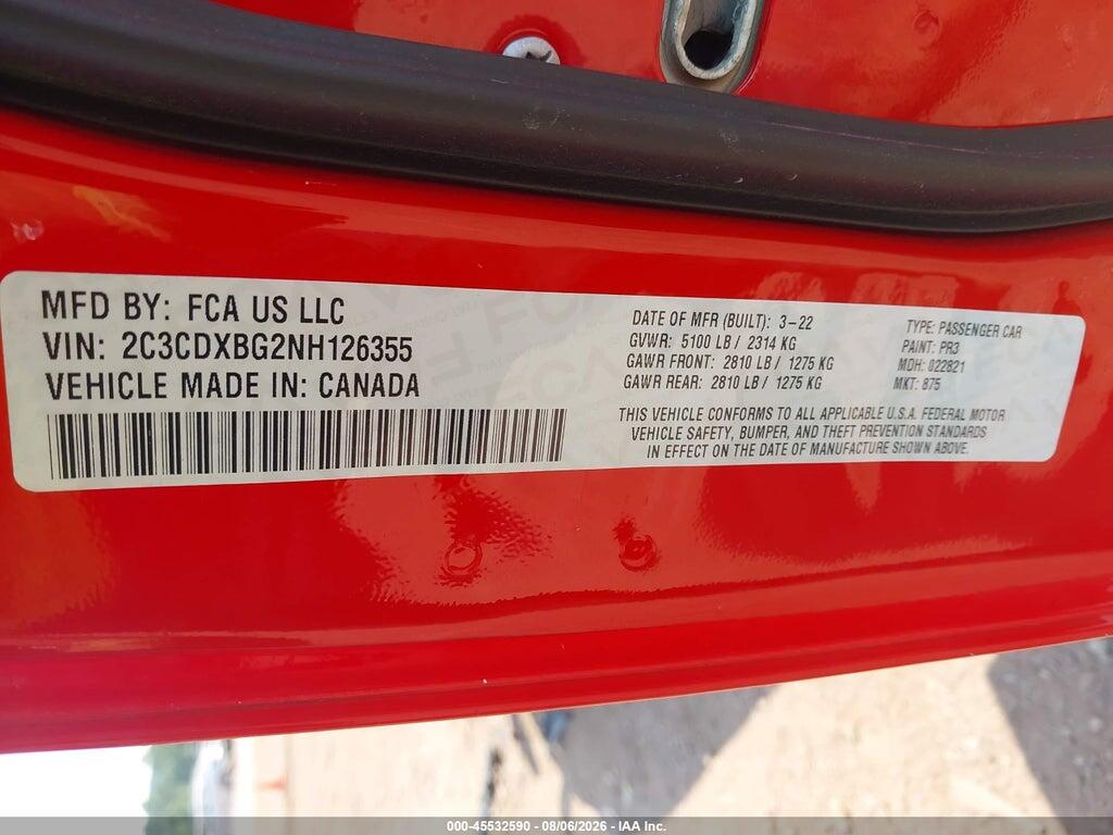 2C3CDXBG2NH126355 2022 DODGE CHARGER photo no. 9