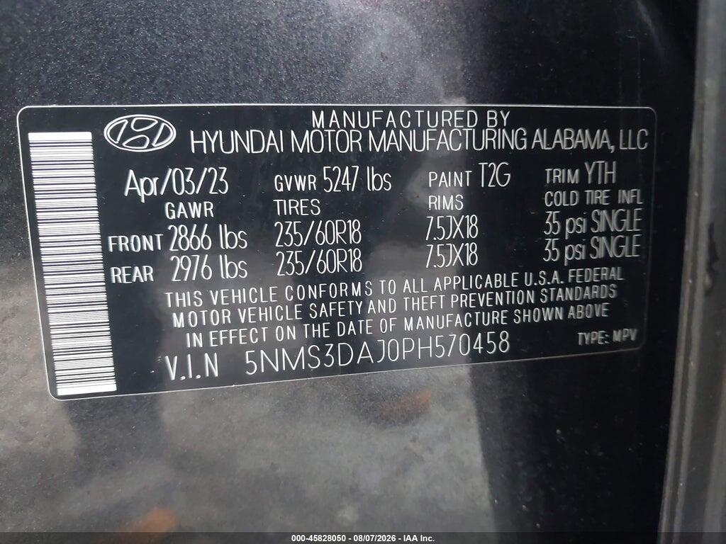 5NMS3DAJ0PH570458 2023 HYUNDAI SANTA FE photo no. 9