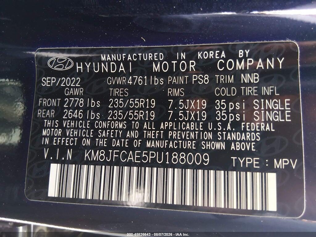 KM8JFCAE5PU188009 2023 HYUNDAI TUCSON photo no. 9