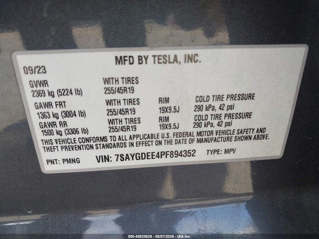 7SAYGDEE4PF894352 2023 TESLA MODEL Y photo no. 9