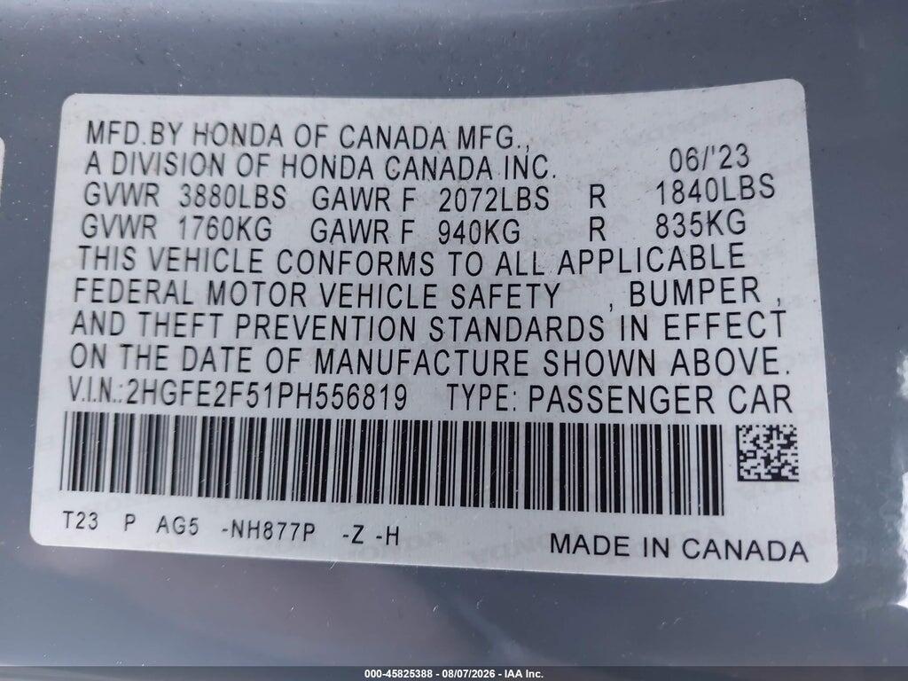 2HGFE2F51PH556819 2023 HONDA CIVIC photo no. 9